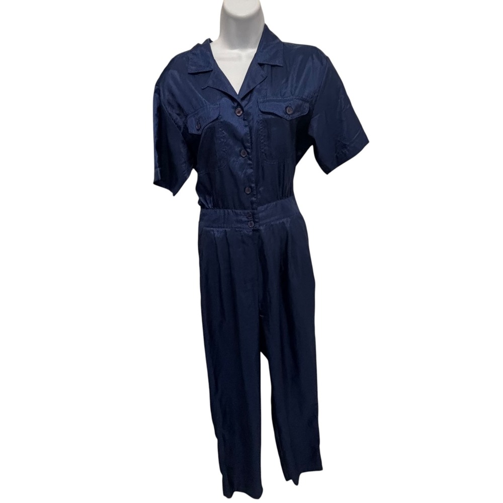 Laura & Jayne Collection Vintage Navy Blue Utility Jumpsuit Short Sleeve Medium